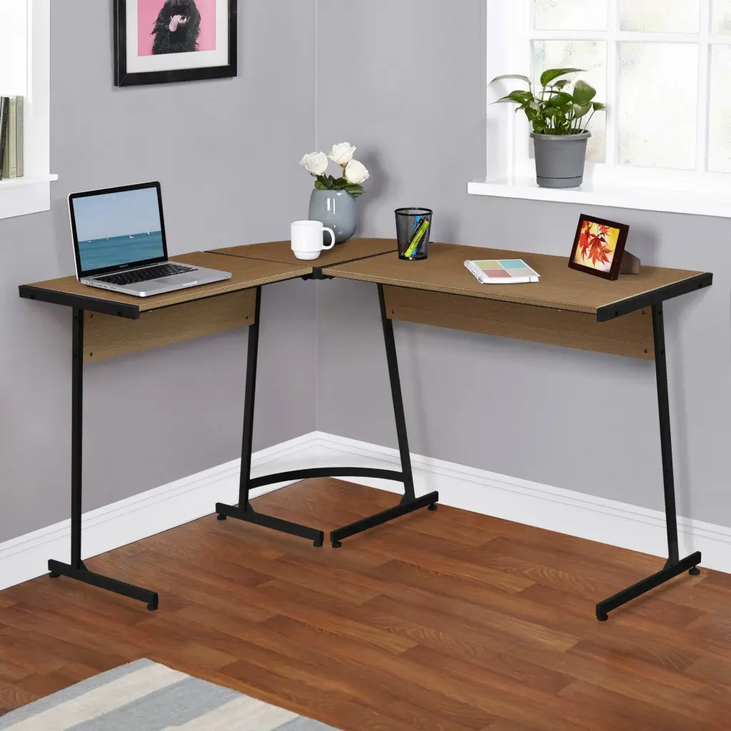 Oak And Black L Shape Computer Desk Black Brown Modern L Shaped Workstation furniture max