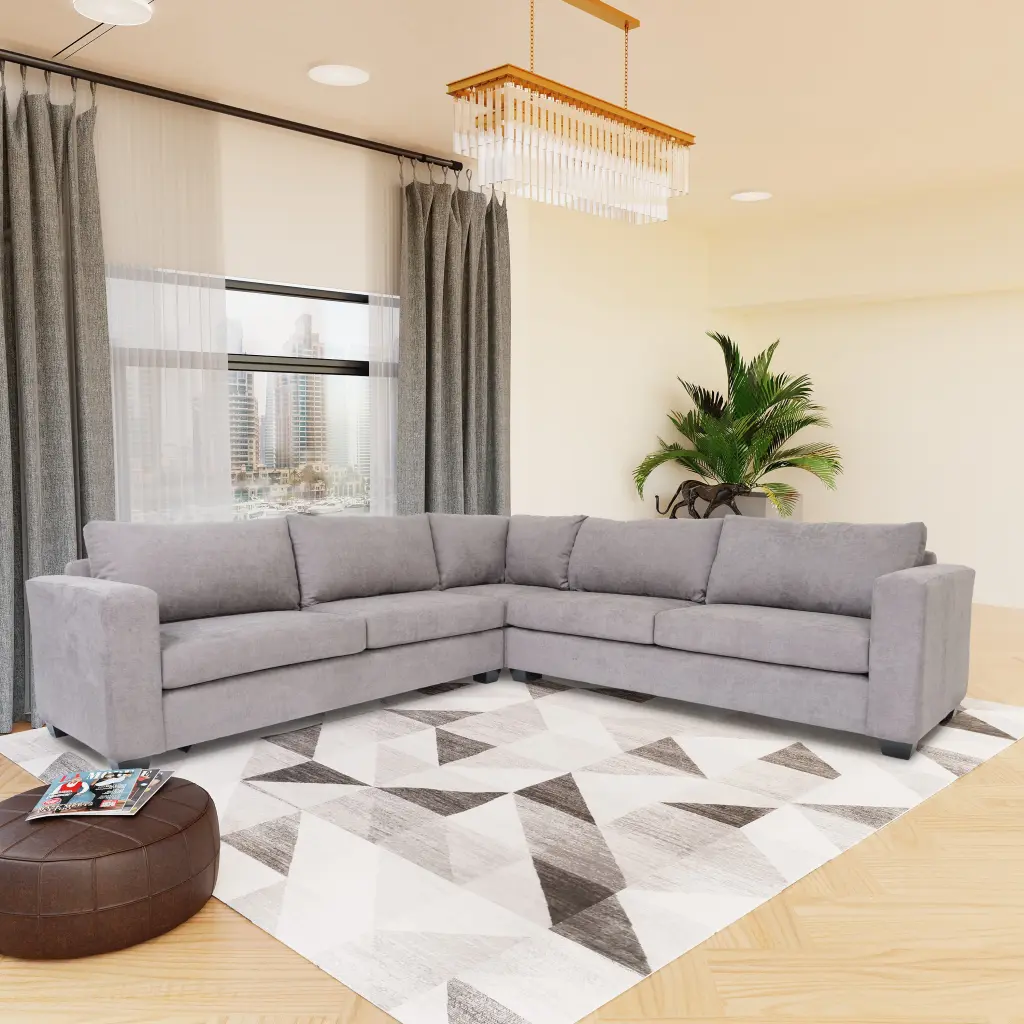 Modern Grey L-Shaped Sectional Sofa Living Room Comfortable Couche Influenced Design american-made seating