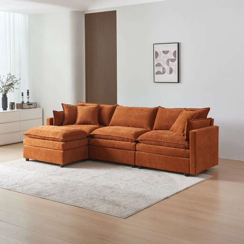 Modular L Shaped Sectional Sofa Ottoman Chenille Material Sofa Couch modasi