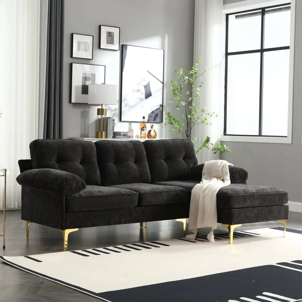 L Shaped Sectional Sofa 83 Inch Chenille 3 Seater Chaise Living Room nan kun