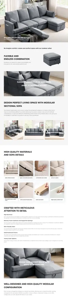 Modern L Shape Modular Sofa 5 Seat Chenille Sectional Couch Set 2 Pillows w2674