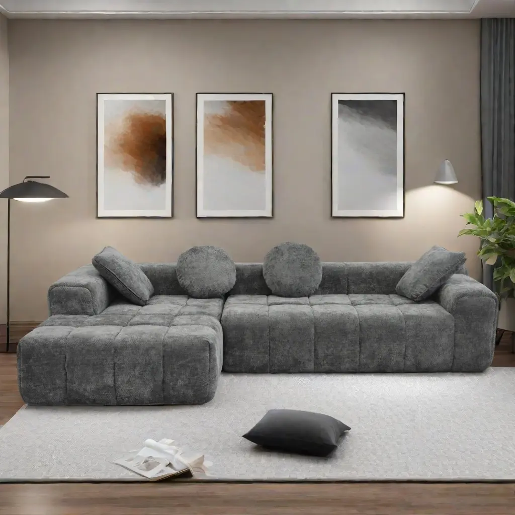 L Shaped Dark Gray Compressed Sectional Sofa Modern Minimalist Living Room redde boo co.- ltd w1183