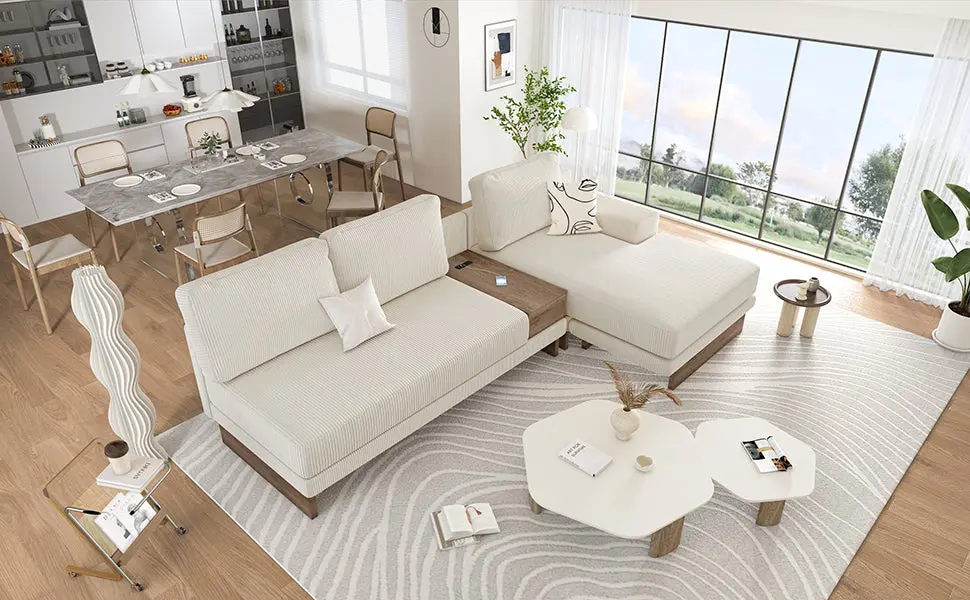 114 Inch L Shaped Sectional Sofa USB Ports and Power Sockets rnb