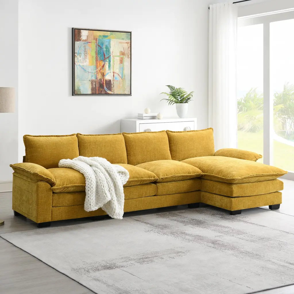 118*55" Modern L-Shaped Chenille Cloud Sofa Double Seat Cushions rnb