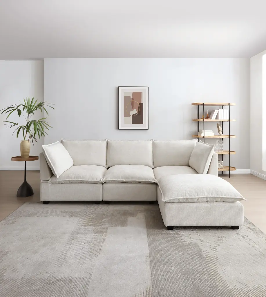 Modern Sectional Sofa L Shape Linen Material Corner Couch Set Convertible Chaise aijiafurniture