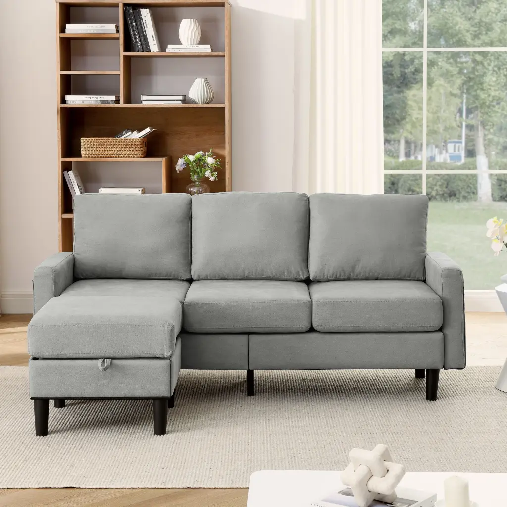 Upholstered Sectional Sofa Couch L Shaped Storage Reversible Chaise dg chuang ying