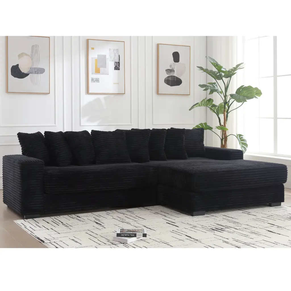 Oversized Two Piece L Shaped Corduroy Sofa Right Chaise wf-furniture