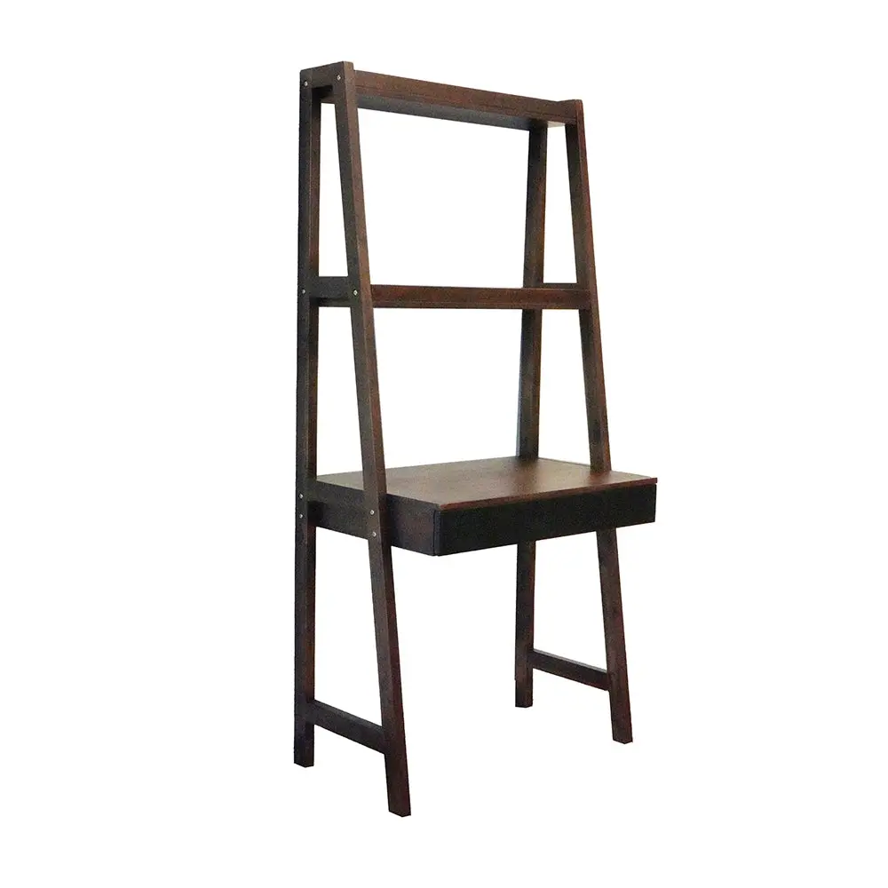 32X20X68 Inch Ladder Desk Ladder Style Presentation Shelf Natural Wood Brown w2078