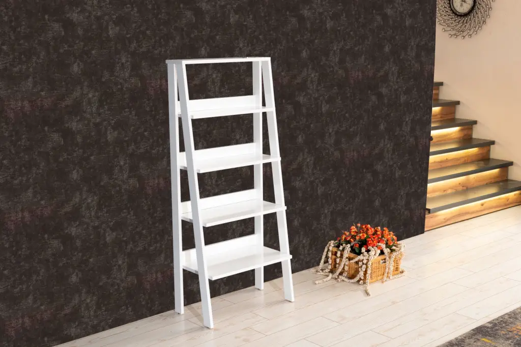 Otavio 5 Tier Modern Ladder Bookshelf - White Home Office Storage Shelf furnia