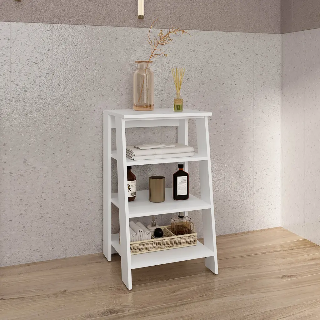 30 Inch High 4 Tier Ladder Shelf Bathroom or Side Table tuhome