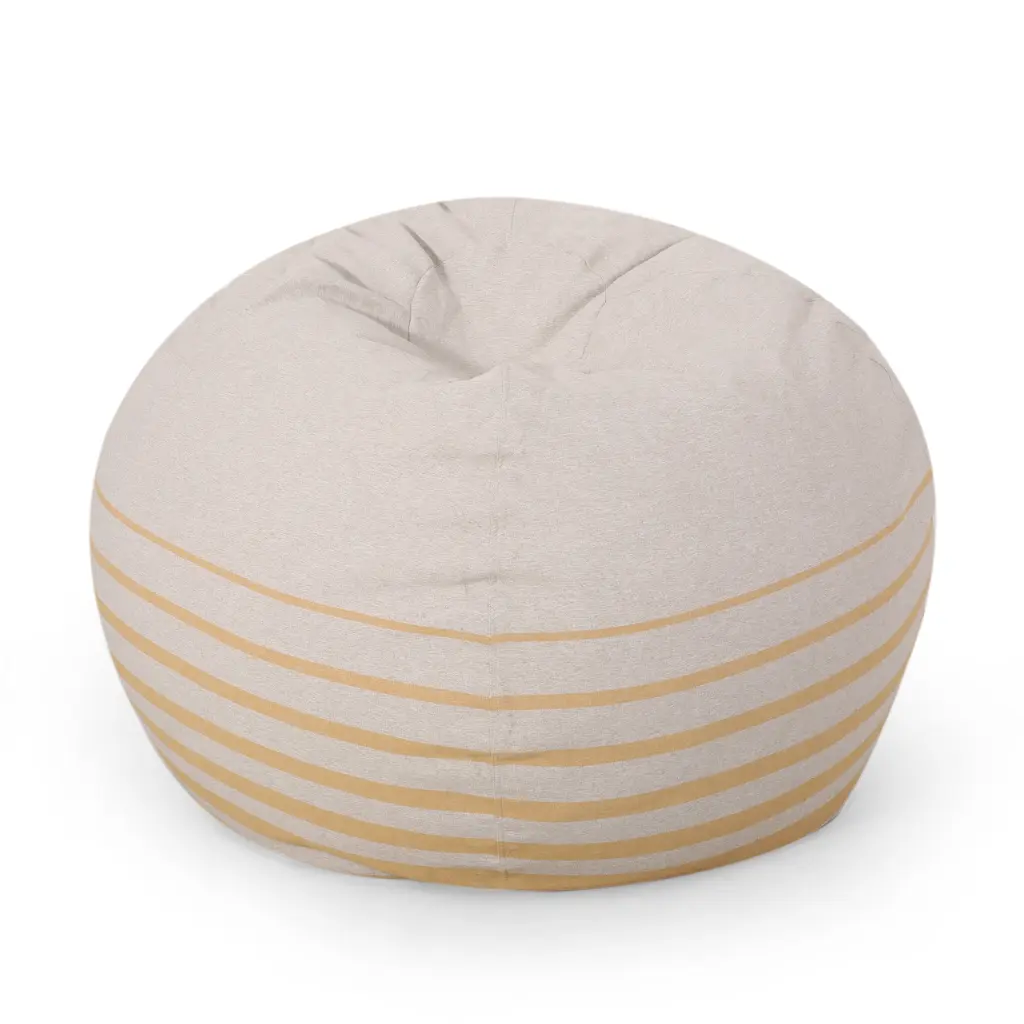 Bohemio 5 Foot Rounded Bean Bag Natural Color Striped Yellow Yellow Fabric bazar