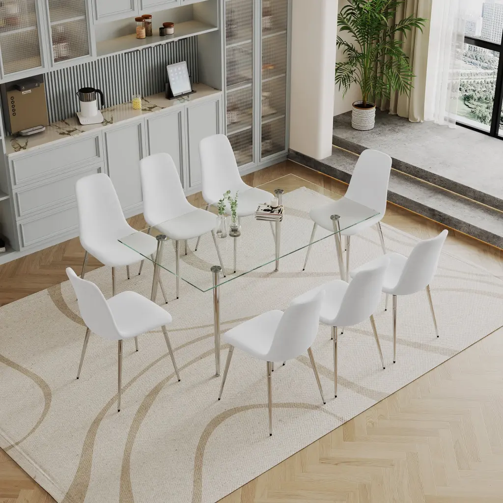 Dining Table Set 9 0.32 Thick Tempered Crystal Top Dining Table Chairs w1241 artisan furniture