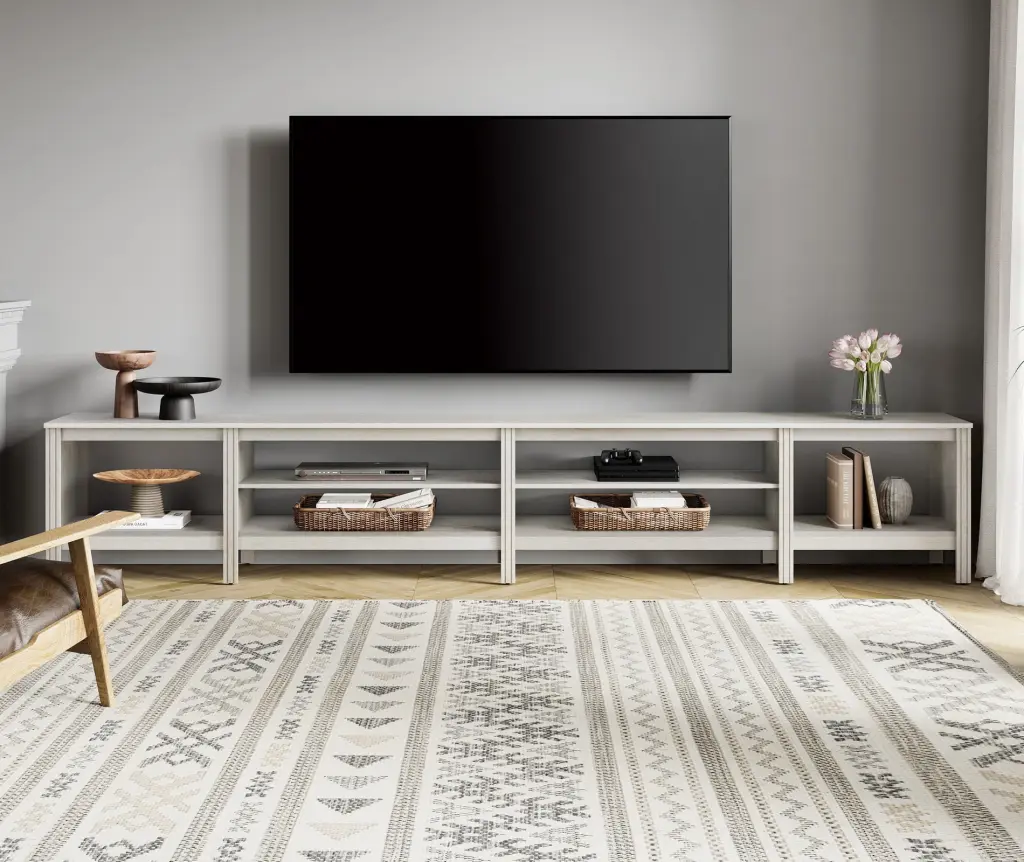 White TV Stand 100 Inch TV Entertainment Center 6 Storage Compartments Living Room or Bedroom FITUEYES