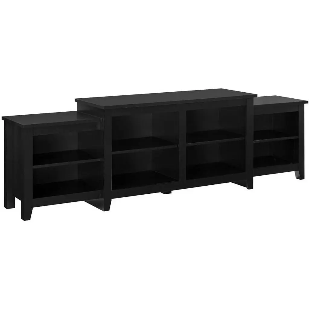 80 Inch Simple Tiered Top TV Stand Adjustable Shelves Solid Black Walker Edison