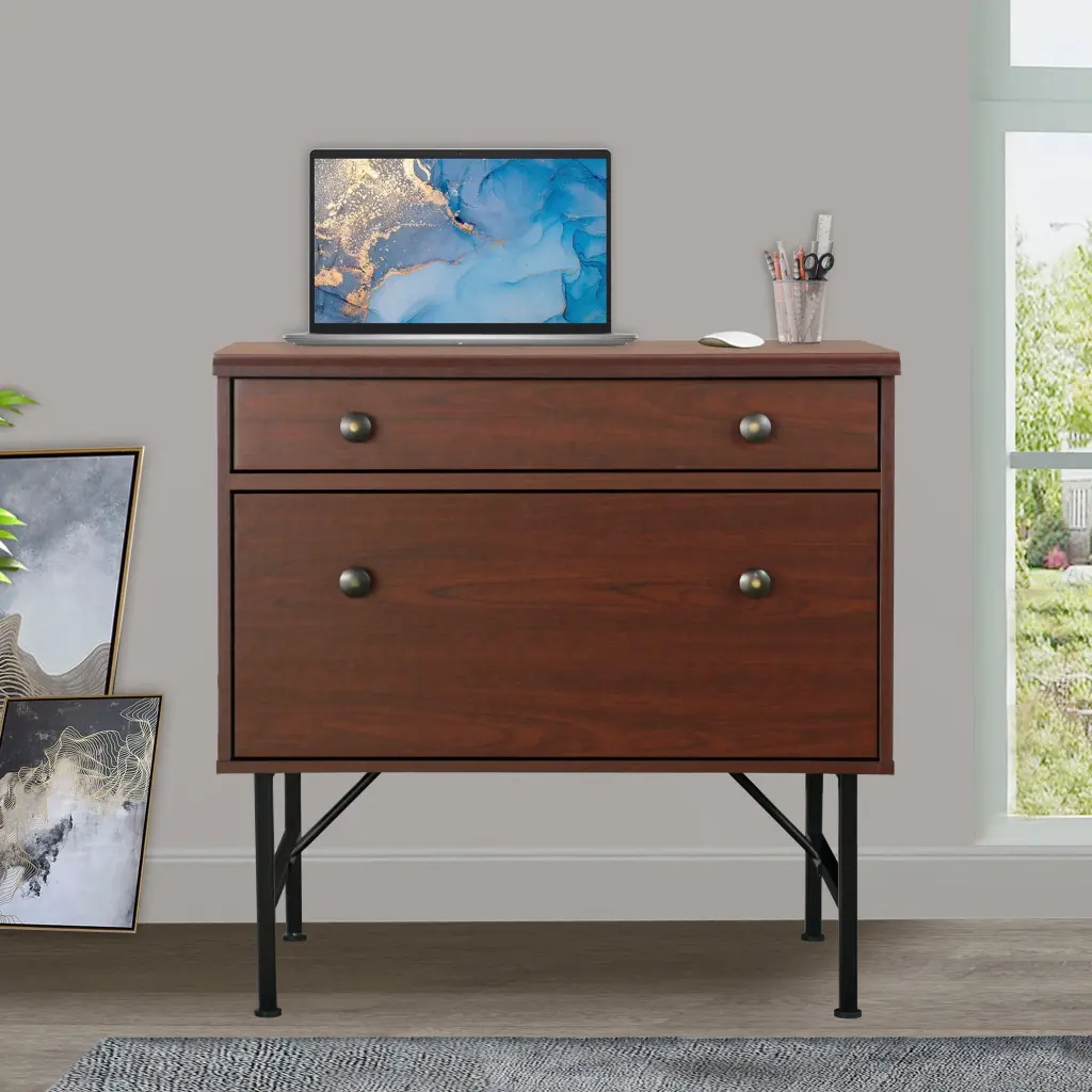 Lateral File Drawer Cherry Timber File Cabinet 2 Drawers Contemporary Office Storage singularity