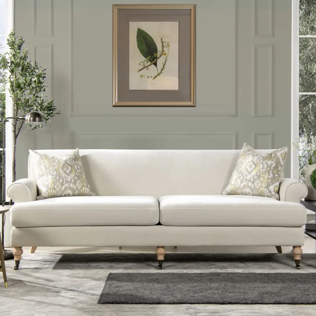 Alana 88 Inch Lawson Two Cushion Tight Support Sofa French Beige Executive Comfort jennifer taylor home