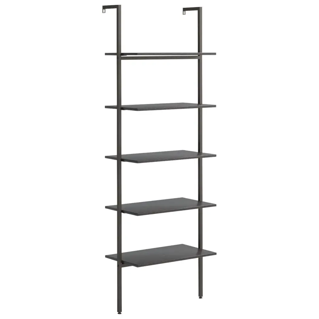 5-Tier Black Leaning Shelf 25.2x13.8x72.8 Inches Home Office Storage