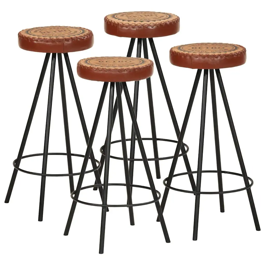 4 Piece Real Leather Bar Stools Set Kitchen and Dining