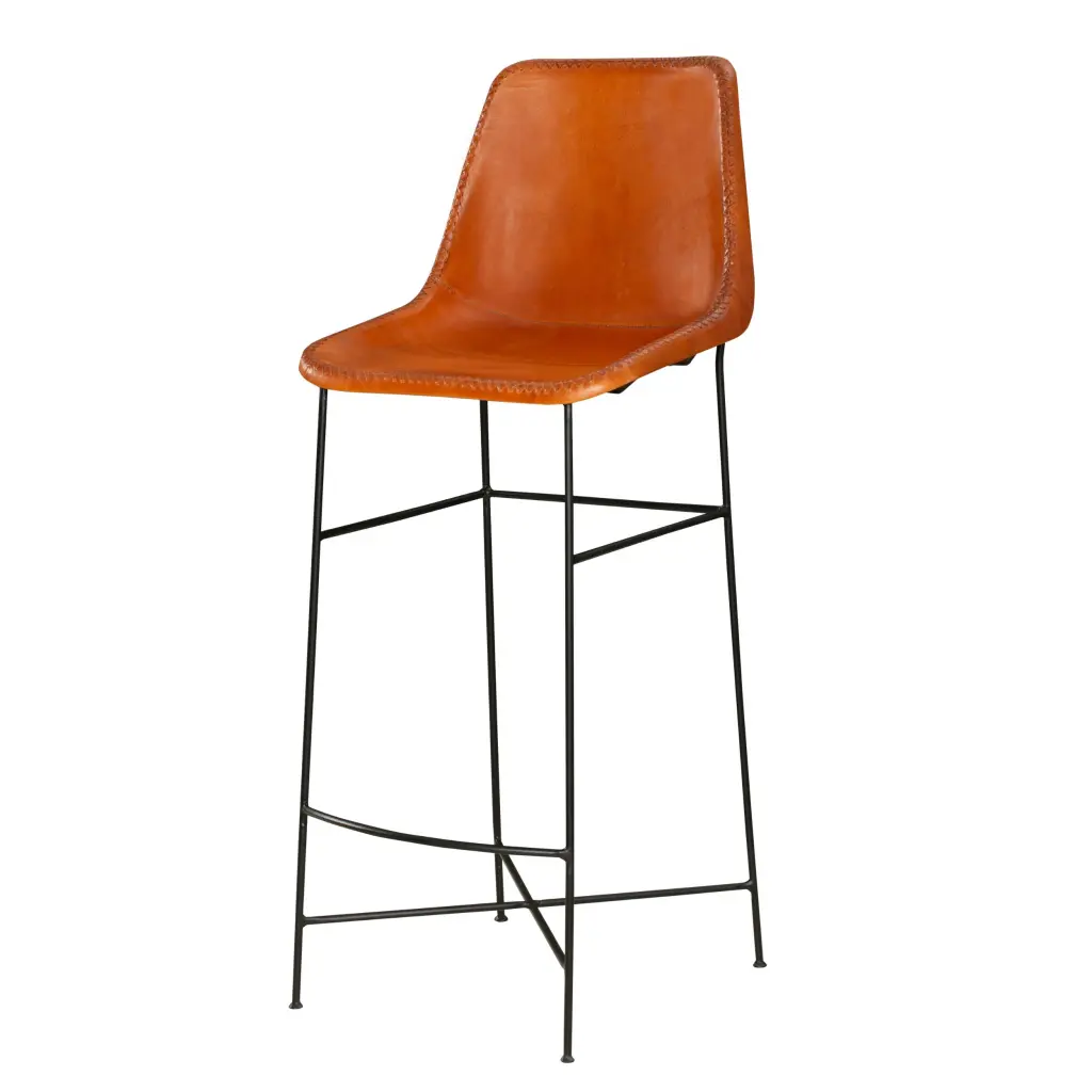 Bar Height Chair Authentic Leather Upholstery Tubular Frame Tan royal hampton