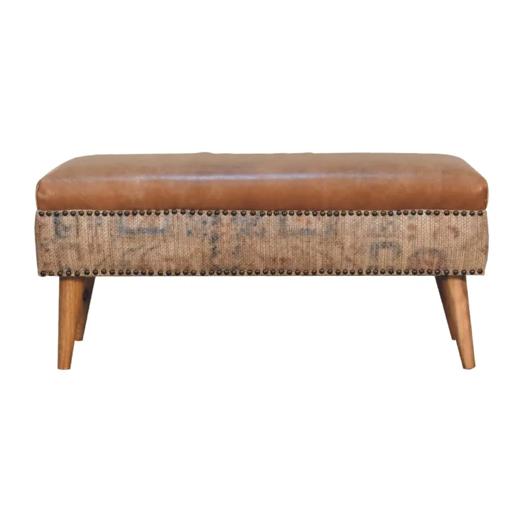 Haven Durrie Bench Tan Leather Wood Material Modern Style artisan furniture