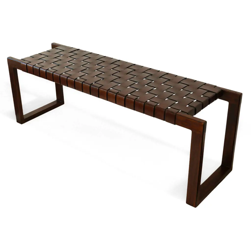 Christina Tan Hide Bench Cognac Dark Brown Tan Brown Authentic Leather Bench ashcroft furniture