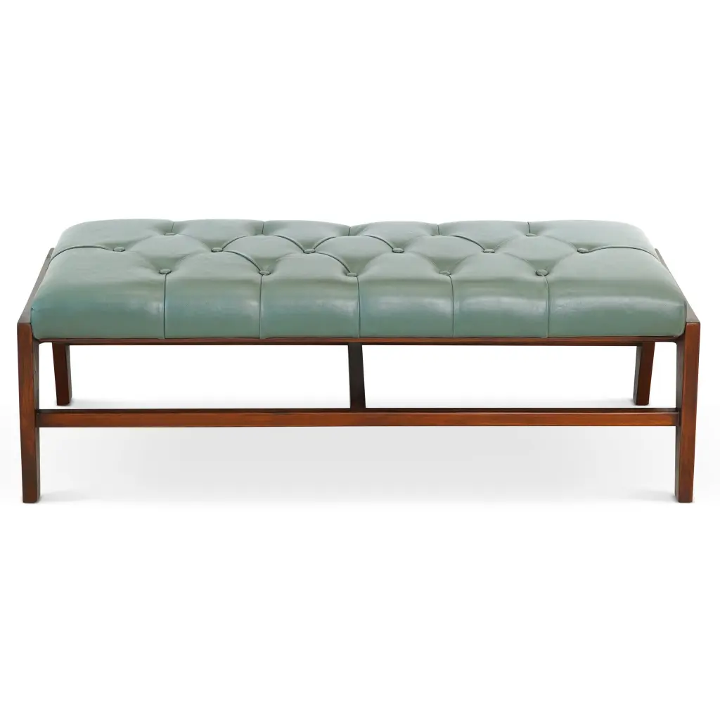 Hera Bench Buttons Green Leather Upholstered Seat ashcroft furniture