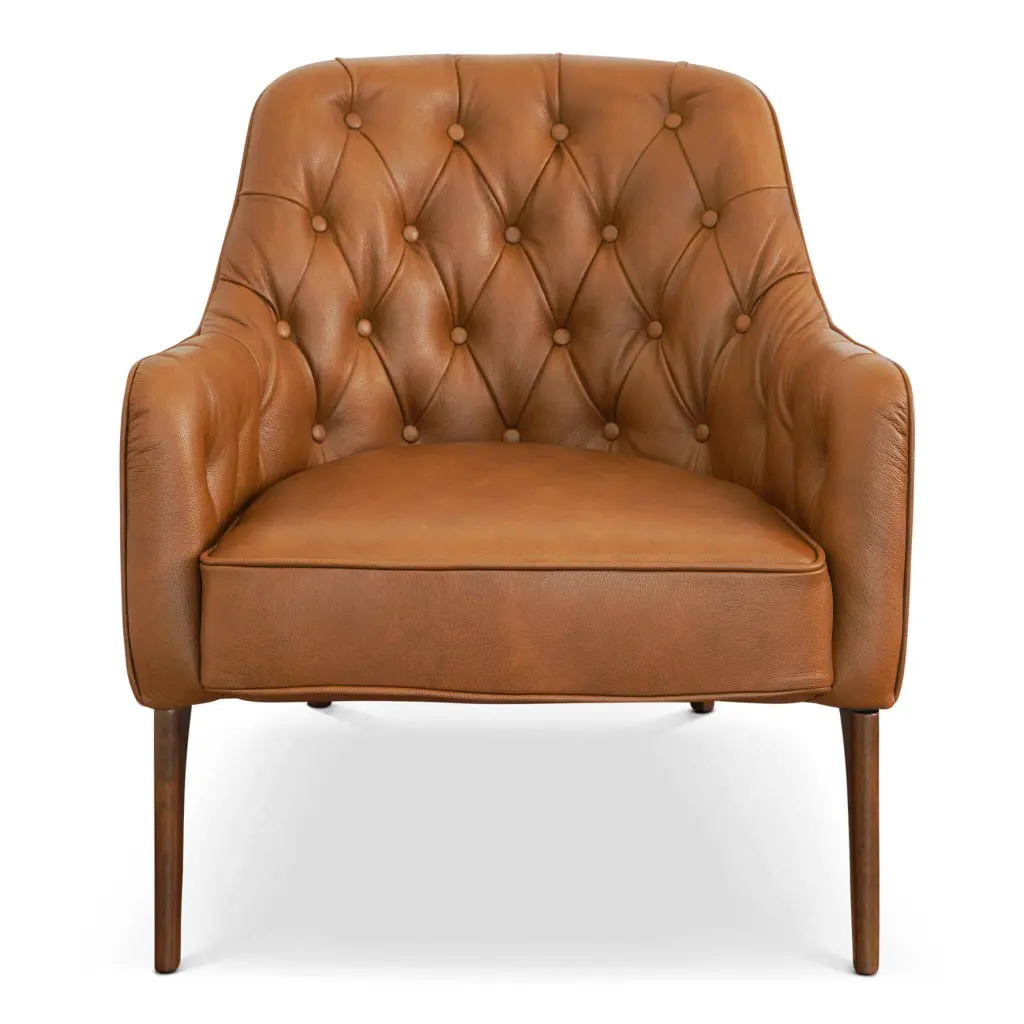 Joshua Tufted Tan Leather Lounge Chair Natural Brown Foam Padding ashcroft furniture