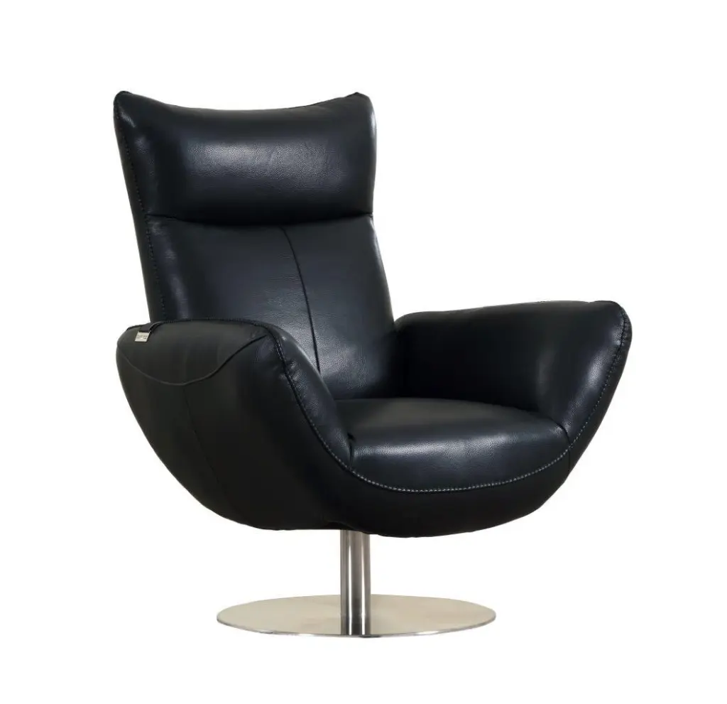 22 Inch Modern Authentic Italian Leather Lounge Chair Black Foam Leather Comfortable Seating global united