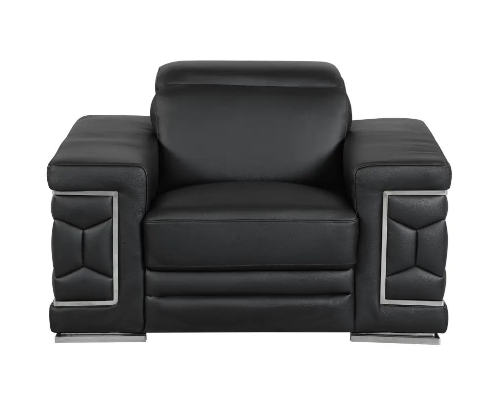 Top Grain Italian Hide Chair Black Foam Upholstered Modern Seating global united