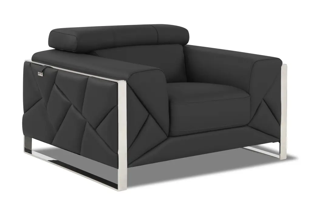 Top Grain Italian Leather Chair Dark Gray Foam Upholstery Office or Living Room global united