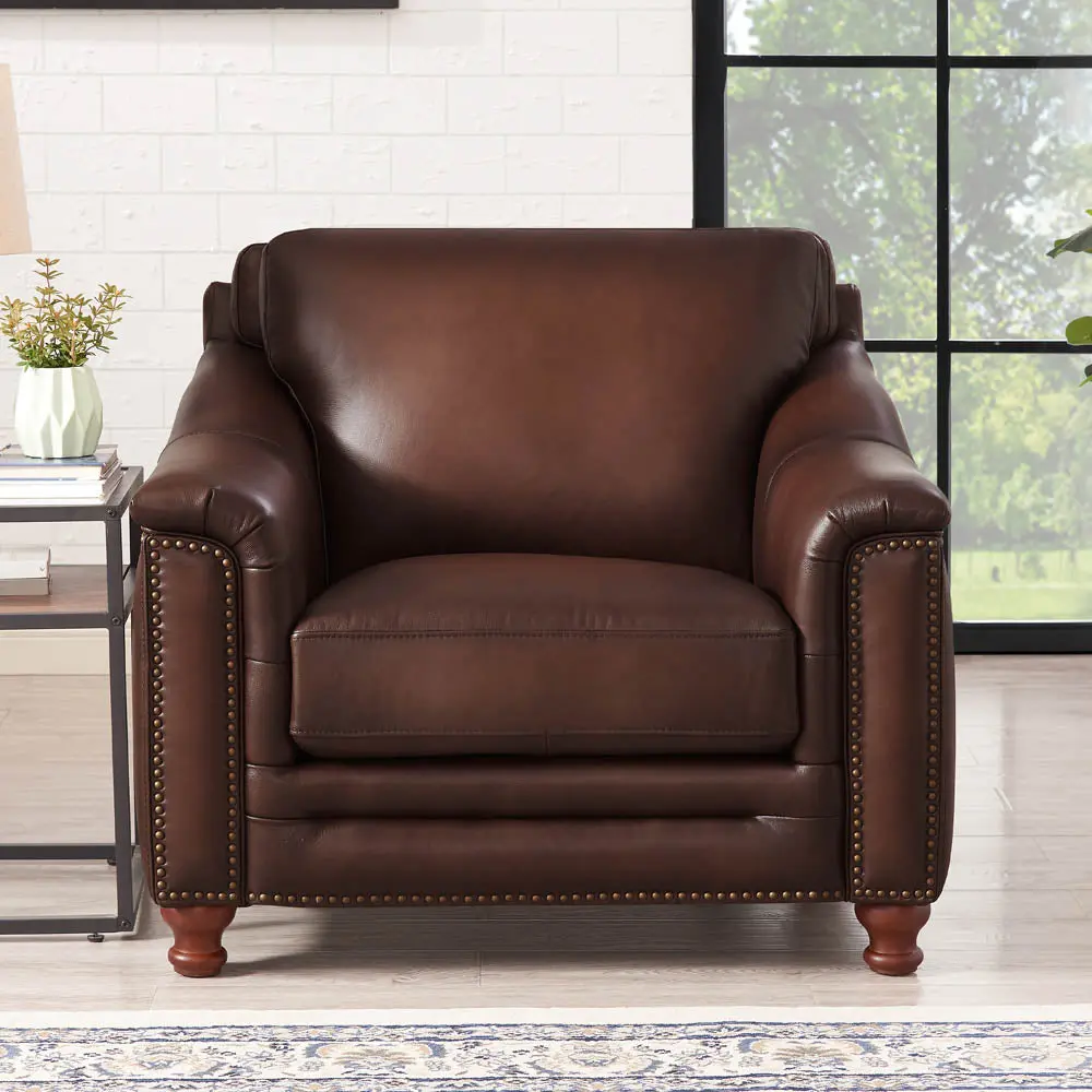 Belfast Top Grain Leather Chair Brown Mid Century Living Space hydeline furniture