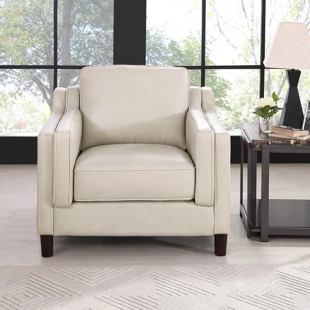 Bella Leather Chair Ivory Down Filling Authentic Leather Accent Chair hydeline furniture