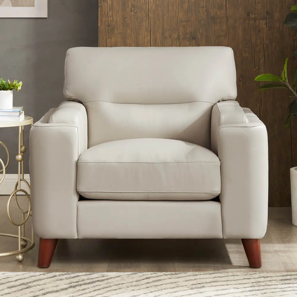 Elm Leather Chair Beige Down Filling Authentic Leather hydeline furniture