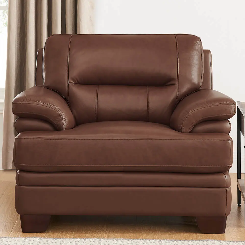 Luxor Leather Chair Pecan Memory Foam Authentic Leather hydeline furniture
