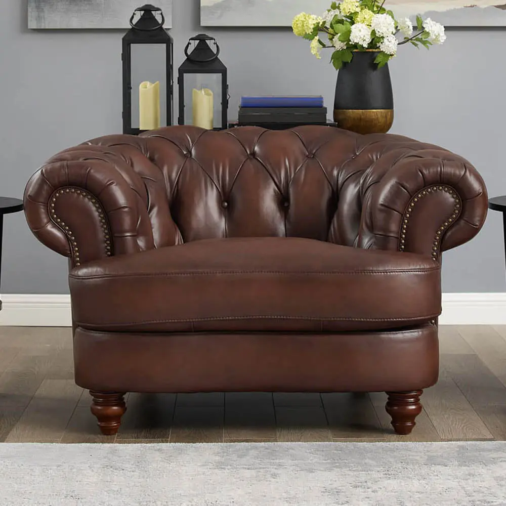 Newport Leather Chair Caramel Primary Living Space Mid Century Modern hydeline furniture