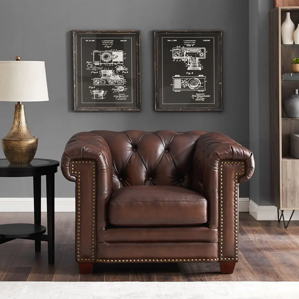 Stanwood Leather Chair Caramel Down Filling and Authentic Leather Upholstery hydeline furniture