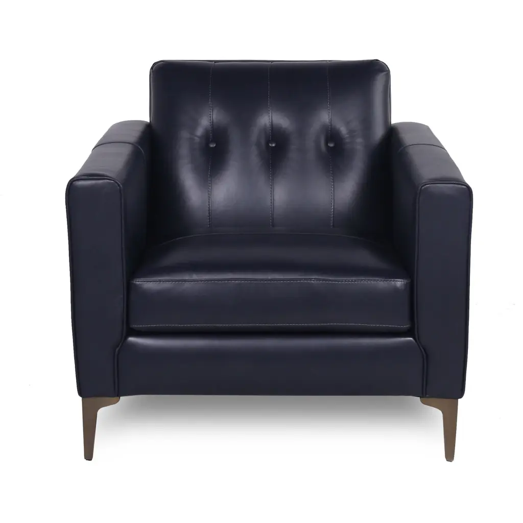 Mid Century Tufted Leather Chair Navy Blue Leather prime leather co.