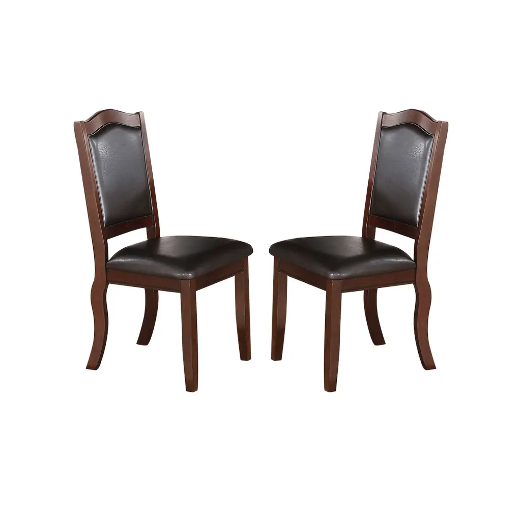 Faux Leather Upholstered Dining Chairs Brown Set 2 Solid Wood Frame simple relax