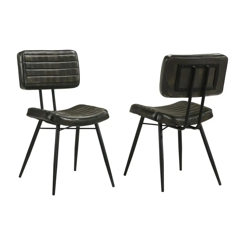 Set 2 Espresso and Black Leather Upholstered Dining Chairs Solid Build simple relax