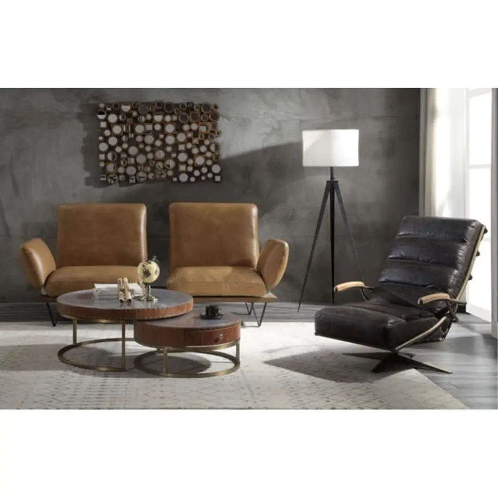 Ergode Coffee Table Aluminum Frame Cocoa Top Grain Leather