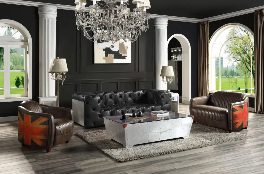 Brancaster Loveseat Antique Slate Top Grain Leather acme onsite store