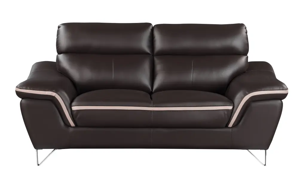 Authentic Leather Loveseat Brown Foam Leather Sofa Living Room global united