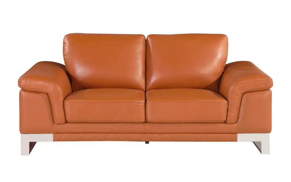 Top Grain Italian Leather Loveseat Camel Foam Leather Sofa Living Room global united