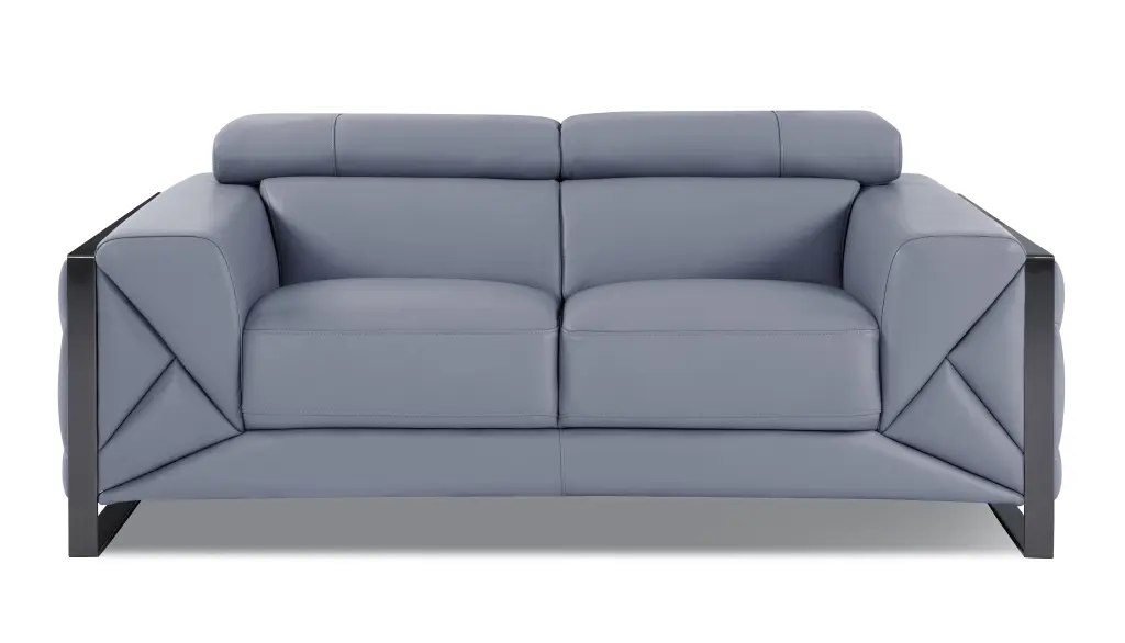 Top Grain Italian Leather Loveseat Light Blue Foam Leather Comfortable Sofa global united