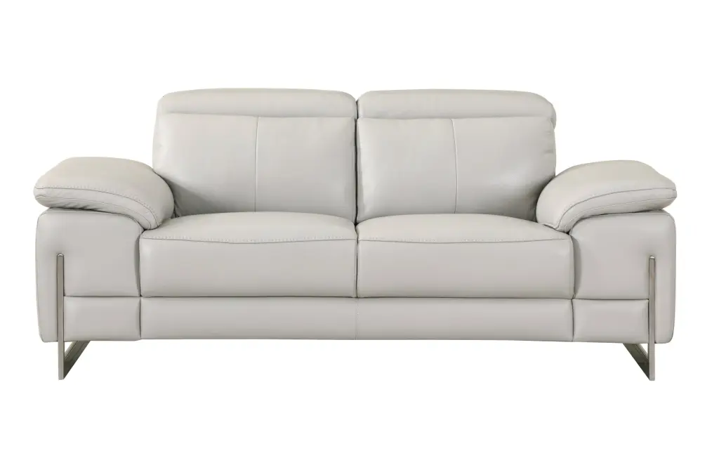 Top Grain Italian Leather Loveseat Light Gray Foam Comfortable Living Room Furniture global united