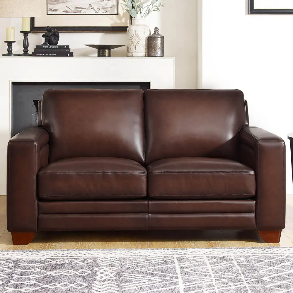 Alice Leather Loveseat Caramel Authentic Leather Wood Frame Living Room hydeline furniture