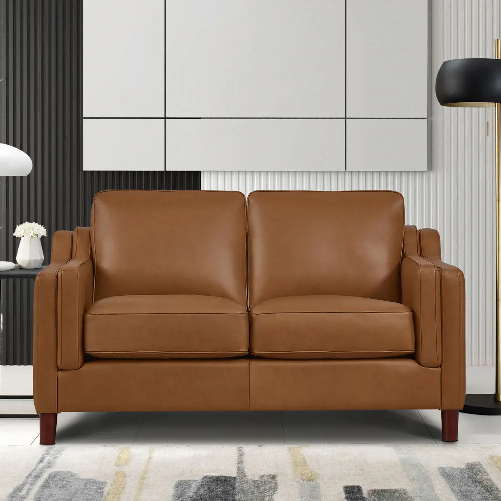 Bella Top Grain Hide Loveseat Brown Authentic Hide Timber hydeline furniture