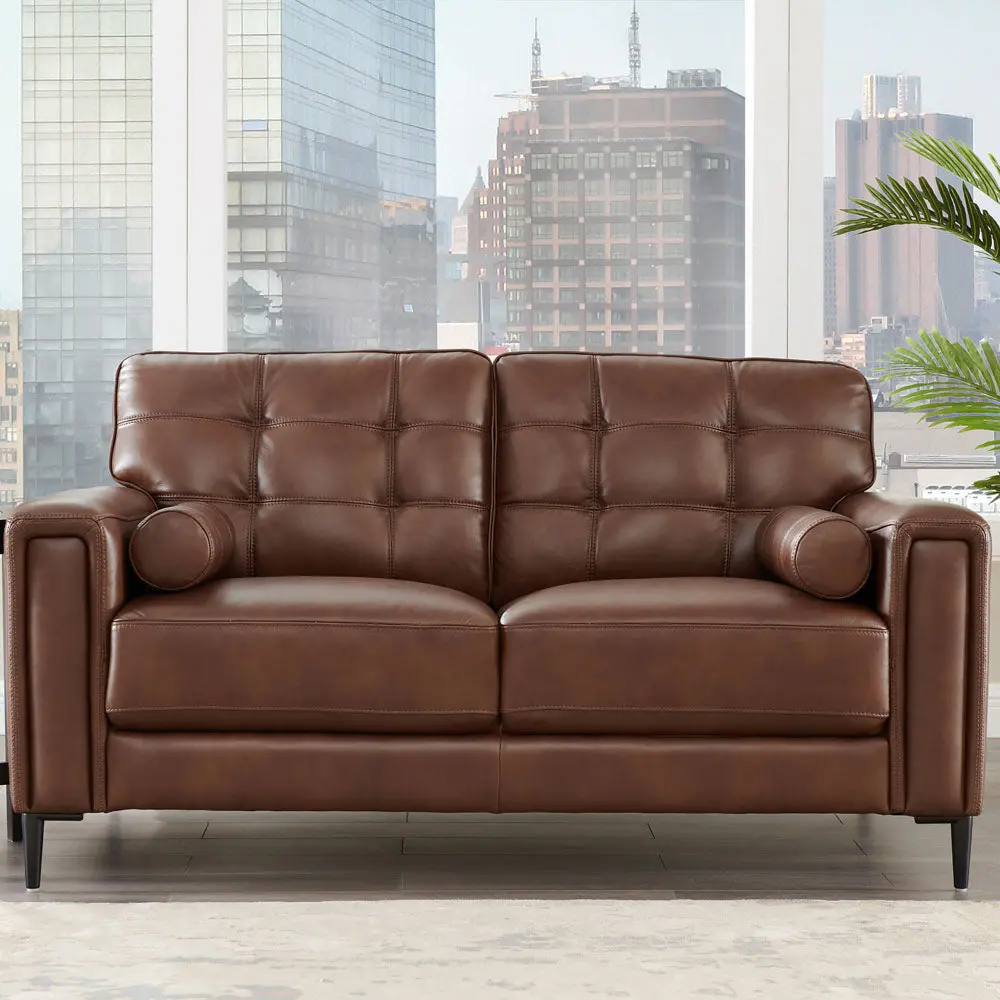 Colton Leather Loveseat Pecan Brown Memory Foam Authentic Leather hydeline furniture