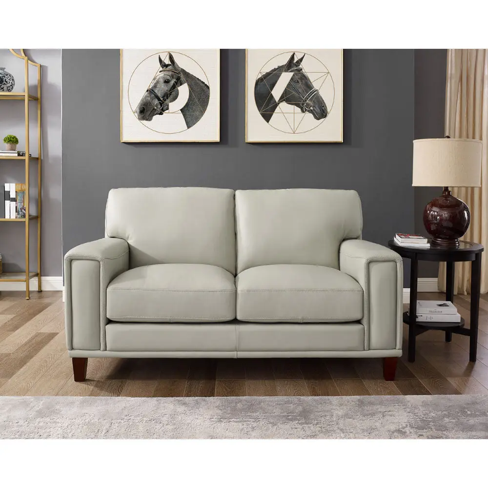 Jensen Hide Loveseat Fog Gray Down Filling Authentic Hide Leather Sofa hydeline furniture