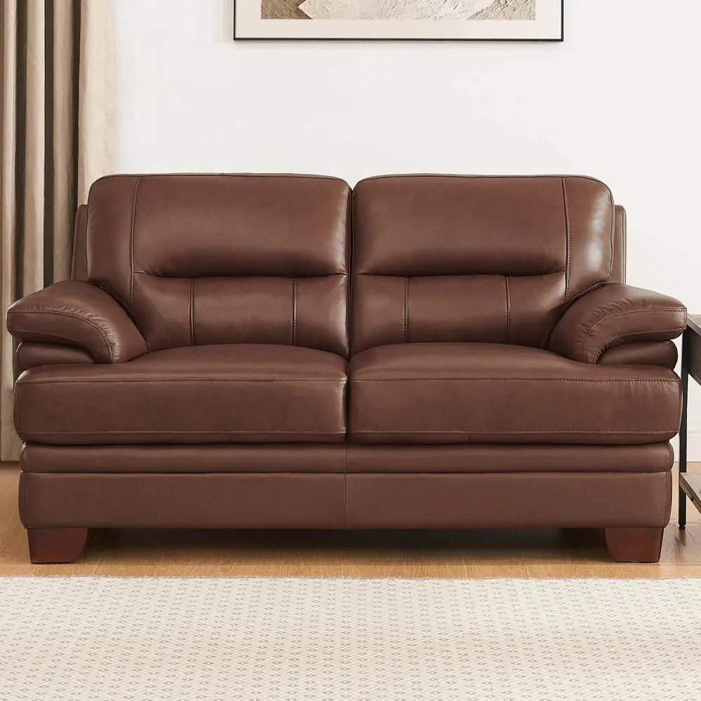 Luxor Leather Loveseat Pecan Memory Foam and Authentic Leather hydeline furniture